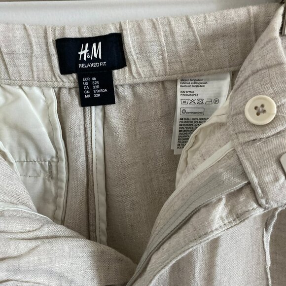 H&M WOMEN'S RELAXED FIT 100% LINEN SIDE POCKETS BACK POCKET SIZE 32R - Picture 4 of 5